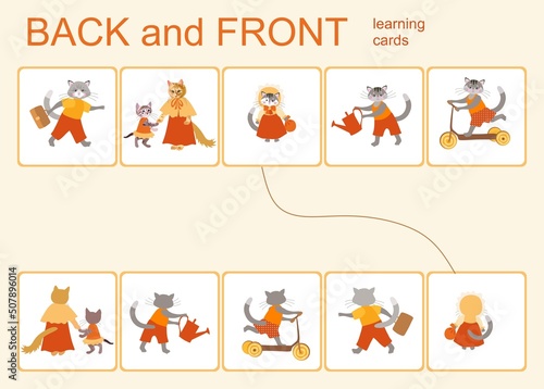 Educational cards with cute cartoon cats for the development of mindfulness "Back and front". Matching kids educational game. © Happy Dragon