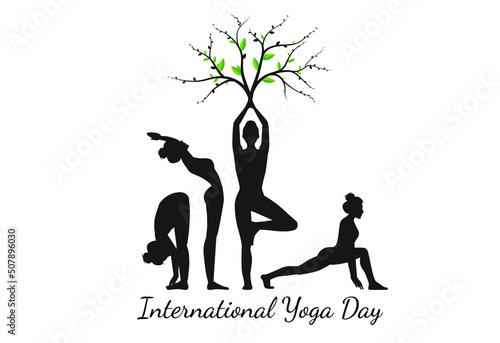 International Yoga Day, surya namaskar. Silhouette yoga. Vector illustration