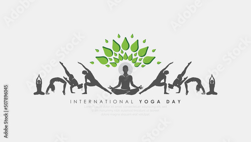 21 June- international yoga day, woman in yoga body posture. Vector