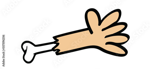 Skeleton bone with hand. Cartoon, comic Halloween party, holiday icon or logo. Vector hands, fingers symbol. Medical, educational or science. bones line pattern.