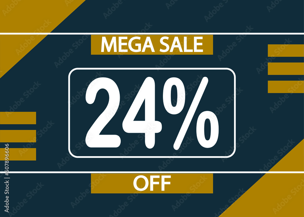 Mega sale 24% off sign. 24% percent discount for product promotion.