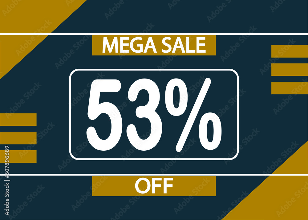 Mega sale 53% off sign. 53% percent discount for product promotion.