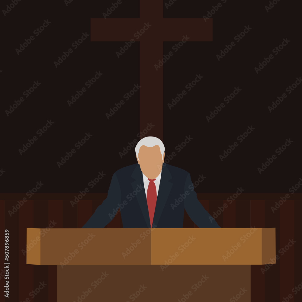 John MacArthur preaching at the pulpit in church - obrazy, fototapety, plakaty 