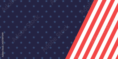 4th of July USA Independence Day. American flag isolated on blue background with star. Design element for sale, cover, banner, advertisement, web. Place for your text. Vector illustration