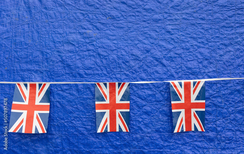 union jack bunting on a bright blue background photo