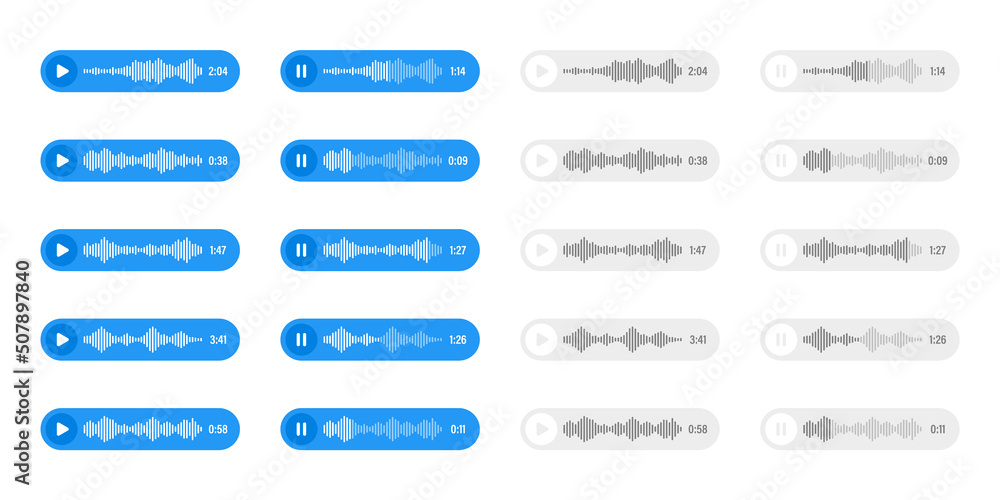 Voice, audio message, speech bubble. SMS text frame. Social media chat or messaging app conversation. Voice assistant, recorder. Sound wave pattern. Vector illustration Voice, audio message, speech bubble. SMS text frame. Social media chat or messaging app conversation. Voice assistant, recorder. Sound wave pattern. Vector illustration