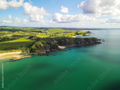 Coopers beach from above in Doubtless Bay, New Zealand