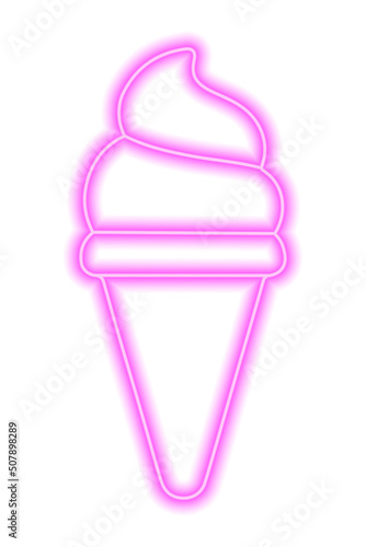 Pink neon ice cream silhouette in waffle cone on a white background