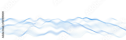 Wave of flowing particles on a white background. Abstract backdrop with dynamic elements of waves and dots. 3d