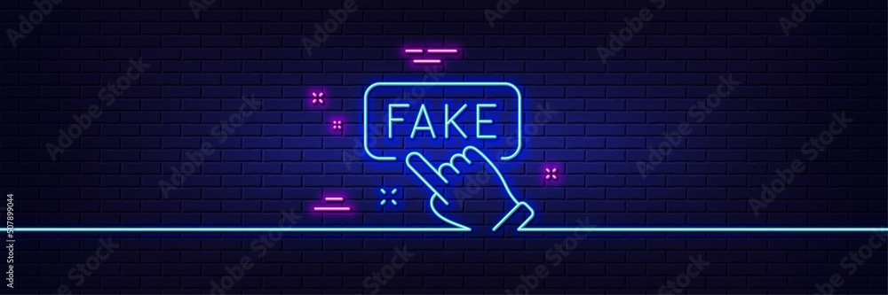 Neon light glow effect. Fake information line icon. Propaganda conspiracy sign. Web wrong truth symbol. 3d line neon glow icon. Brick wall banner. Fake information outline. Vector Neon light glow effect. Fake information line icon. Propaganda conspiracy sign. Web wrong truth symbol. 3d line neon glow icon. Brick wall banner. Fake information outline. Vector