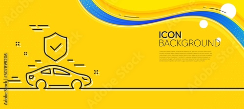 Transport insurance line icon. Abstract yellow background. Car risk coverage sign. Vehicle protection symbol. Minimal transport insurance line icon. Wave banner concept. Vector