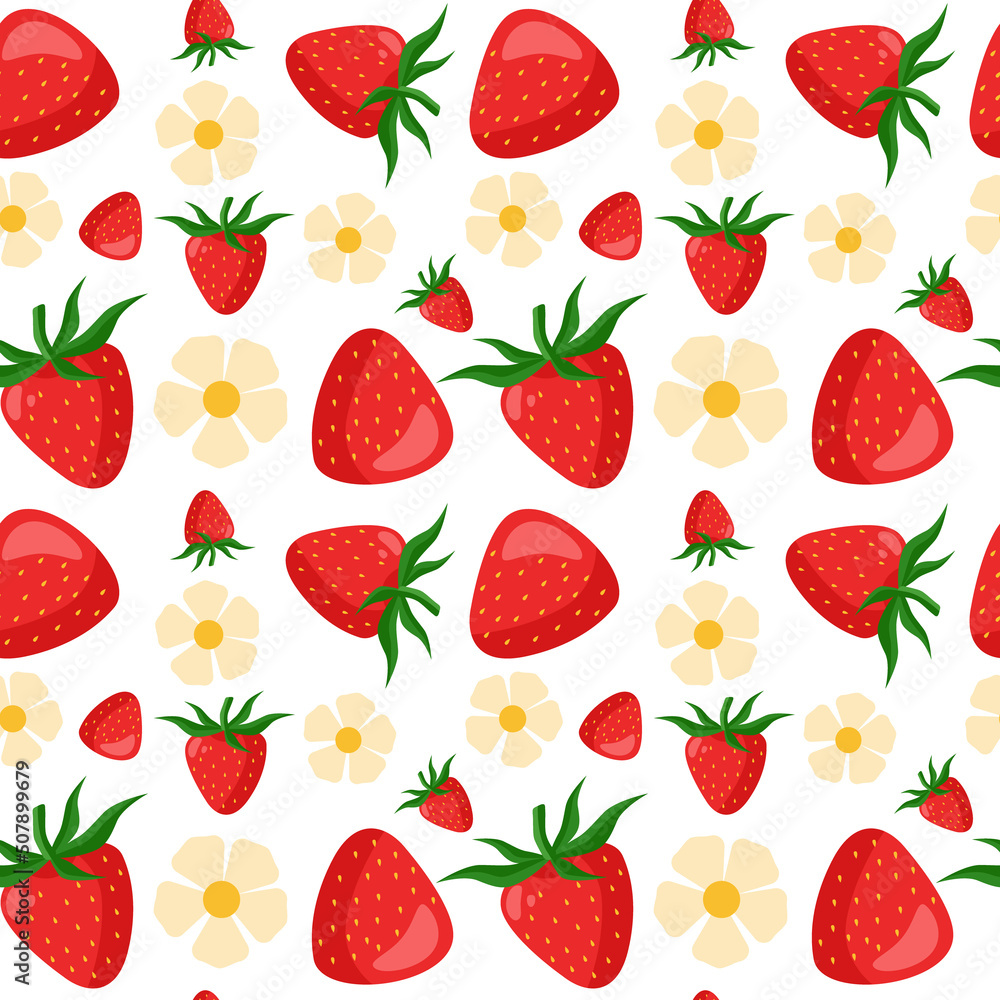 Strawberry seamless pattern. Background of berries and flowers for printing. Vector illustration. Strawberry seamless pattern. Background of berries and flowers for printing. Vector illustration.