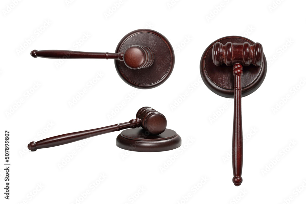 Wooden judge gavel and soundboard isolated on a white background. Wooden judge gavel and soundboard isolated on a white background.
