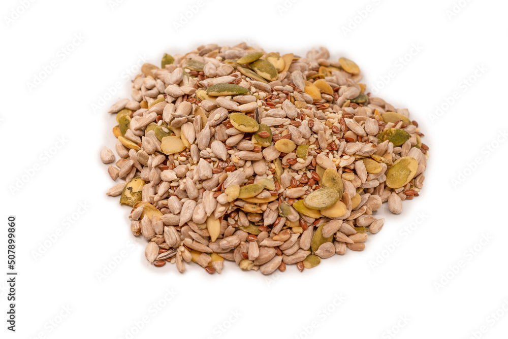 Mix of seeds for a salad. A pile of mixed seeds. Mix of seeds for a salad. A pile of mixed seeds.