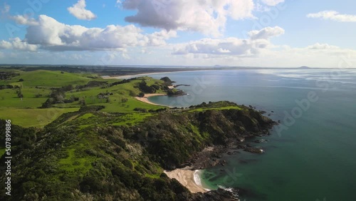 view of the sea from above at Doubtless bay in New Zealand's north island
