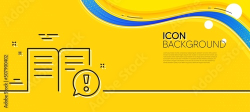 Interesting facts line icon. Abstract yellow background. Exclamation mark sign. Book symbol. Minimal facts line icon. Wave banner concept. Vector