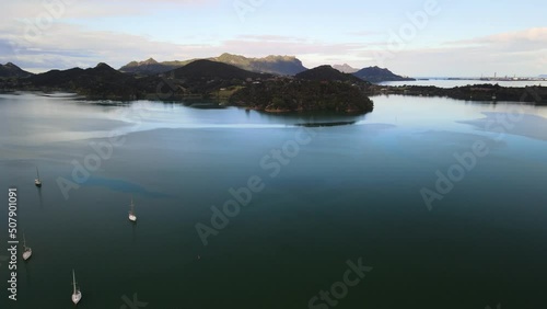 Flying over sailing boats in Parua Bay Marina, Whangarei - New Zealand's North Island