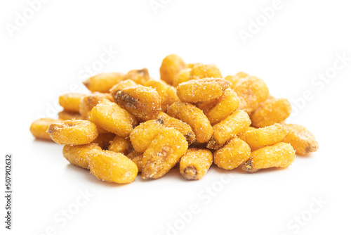 Roasted salted corn snack isolated on white background.