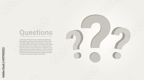Three question marks on white studio background. question text.