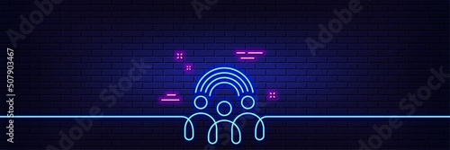 Neon light glow effect. Inclusion line icon. Equity culture sign. Gender diversity symbol. 3d line neon glow icon. Brick wall banner. Inclusion outline. Vector