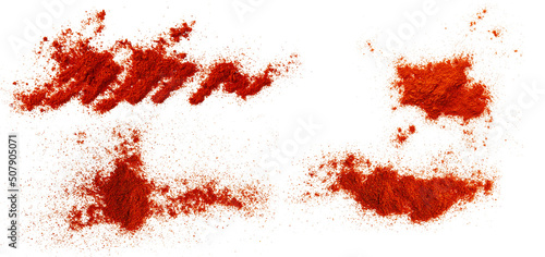 Red ground pepper. Set of different shapes of ground pepper isolated on a white background.