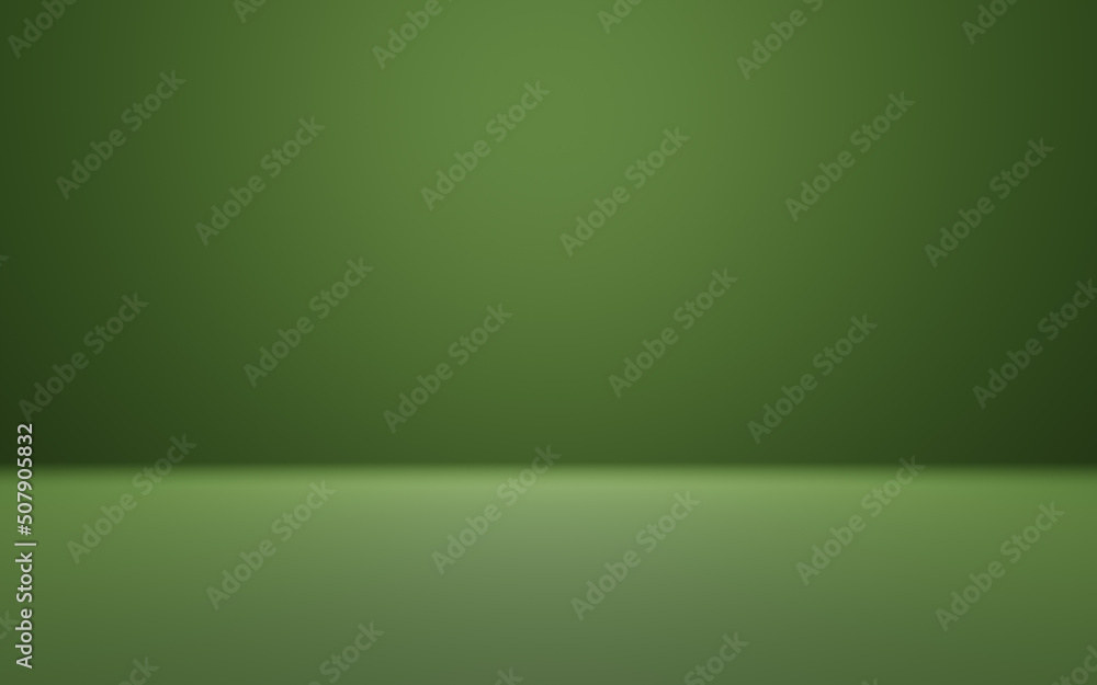 Abstract green and gradient light background with studio backdrops. Blank display or clean room for showing product. Realistic 3D render. Abstract green and gradient light background with studio backdrops. Blank display or clean room for showing product. Realistic 3D render.