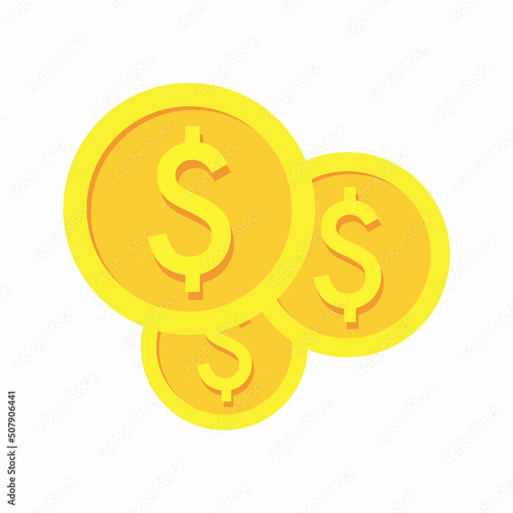Obraz premium Dollar coin, gold and finance. Cash and wealth. Investment icon and symbol. Gold metal and banking. Isolated design. Vector