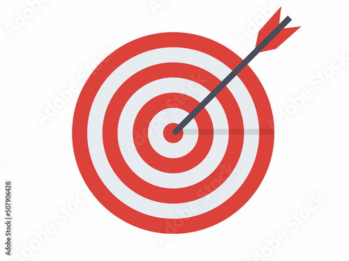 Arrow and target for success. Business and success illustration. Accuracy and competition icon, dart and sport. Circle symbol and target, concept of sprot and red target. Isolated design. Vector.
