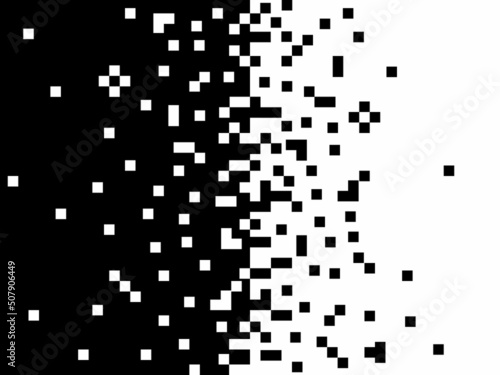 Abstract pixel design, white and black background, geometric texture and illustration. Digital art mosaic effect. Digital computer graphics. Vector