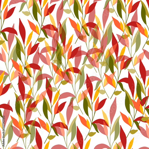 Seamless autumn pattern of bright autumn leaves.Print on fabric and paper. photo