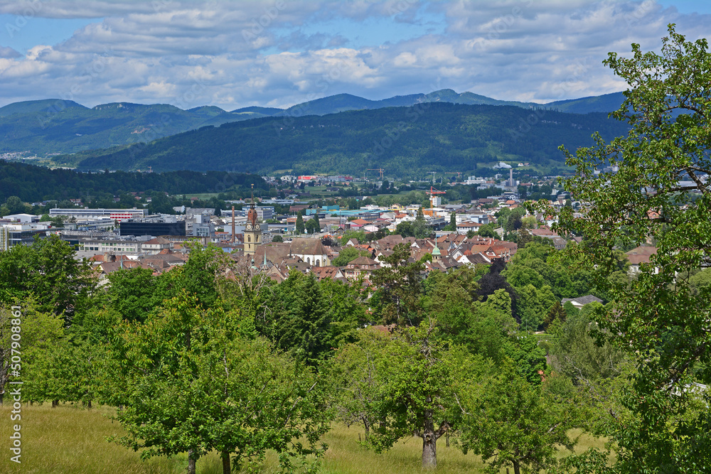 Blick vom Heiternplatz auf die Stadt Zofingen, Kanton Aargau