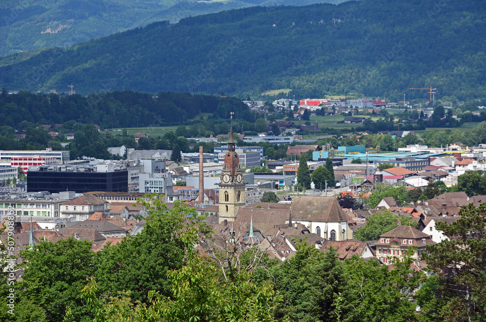 Blick vom Heiternplatz auf die Stadt Zofingen, Kanton Aargau