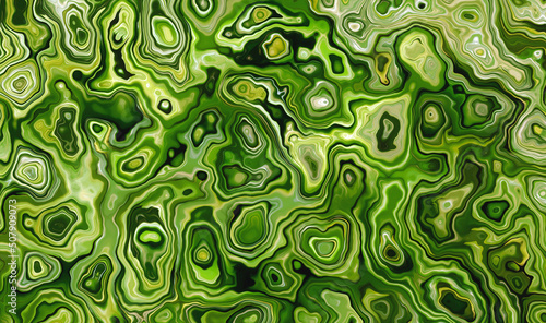 Modern surrealism artwork green jade abstract smooth patterned background. Surface swirls illustration with liquid appearance.