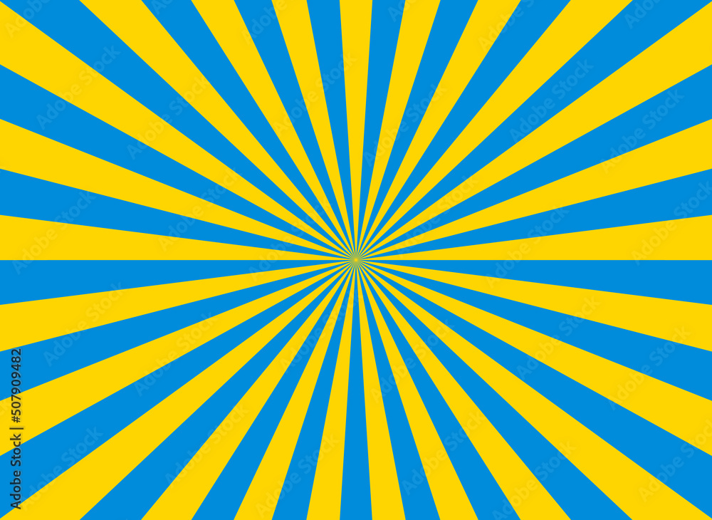 Blue-yellow starburst background. Blue yellow sunburst. Ukraine flag colors background. Colorful radiant stripes of ukraine. Sunshine backdrop. Vector Blue-yellow starburst background. Blue yellow sunburst. Ukraine flag colors background. Colorful radiant stripes of ukraine. Sunshine backdrop. Vector