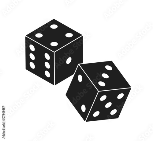 Dice icon. Dice gamble. Game in casino. Cubes for gamble. Symbol of backgammon. Chance for luck. Two cubes for bet in vegas. 3d logos for poker. Vector