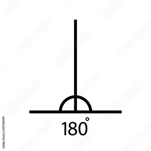 180 degree angle. Icon of right angle with 180 degree. Symbol of measure, mathematical, geometric and math. Vector