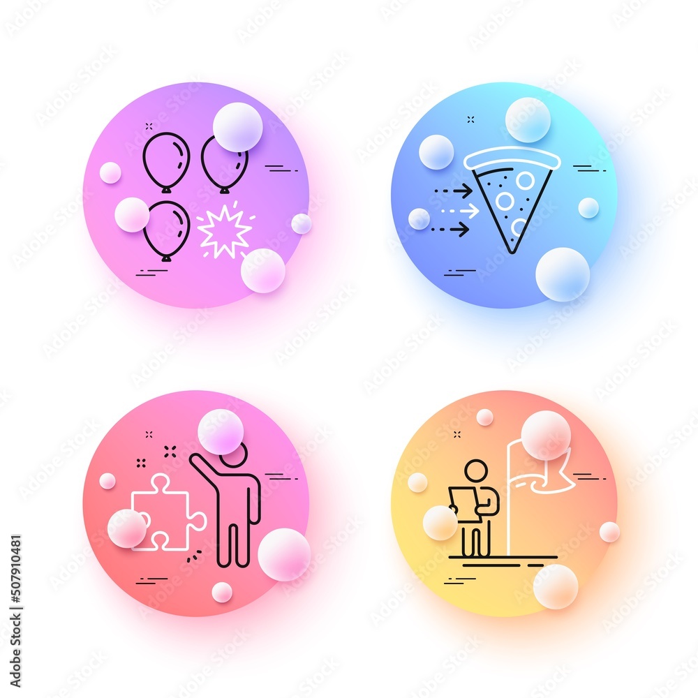 Leadership, Food delivery and Balloon dart minimal line icons. 3d spheres or balls buttons. Strategy icons. For web, application, printing. Winner flag, Piece of pizza, Attraction park. Vector Leadership, Food delivery and Balloon dart minimal line icons. 3d spheres or balls buttons. Strategy icons. For web, application, printing. Winner flag, Piece of pizza, Attraction park. Vector