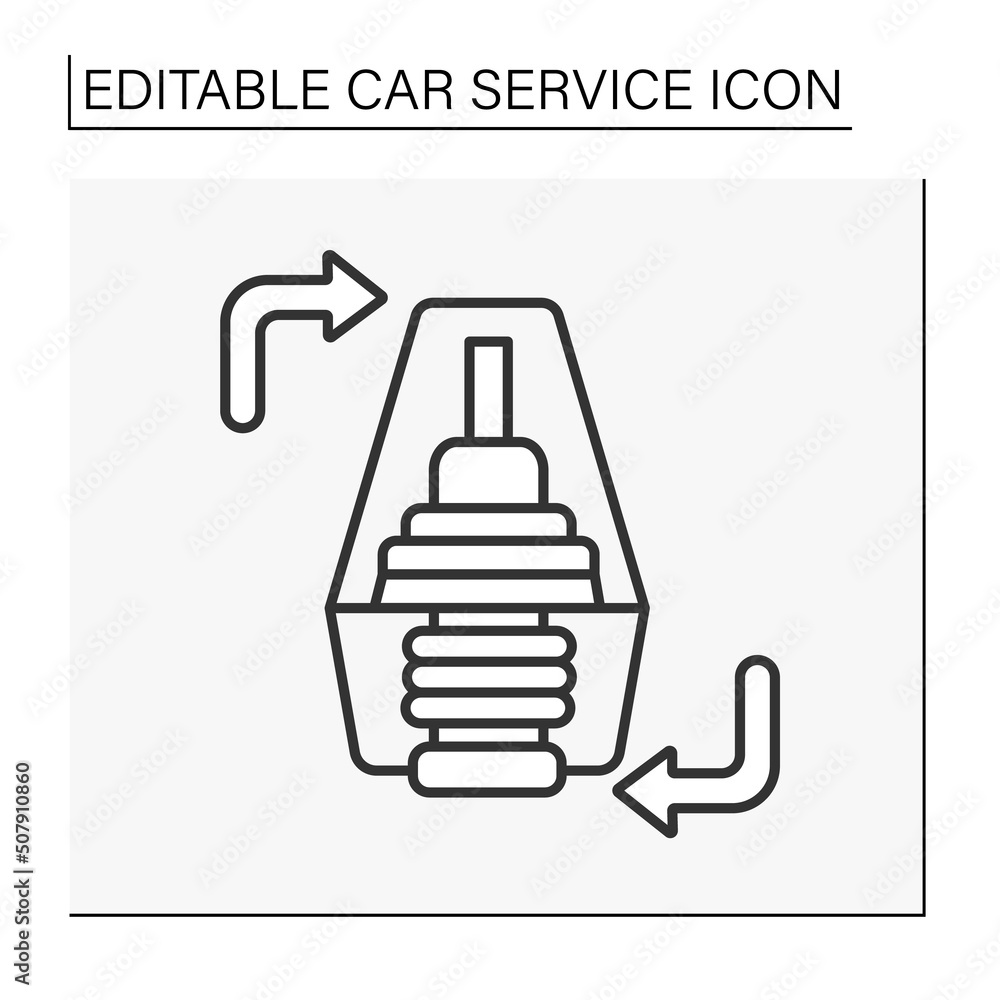 Thermostat replacement line icon. Change device to automatically regulate temperature.Car service concept. Isolated vector illustration. Editable stroke Thermostat replacement line icon. Change device to automatically regulate temperature.Car service concept. Isolated vector illustration. Editable stroke