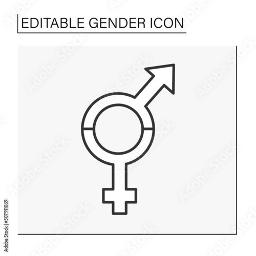  Bigender line icon. Interlocked male and female sign. Binary person. Gender concept. Isolated vector illustration. Editable stroke