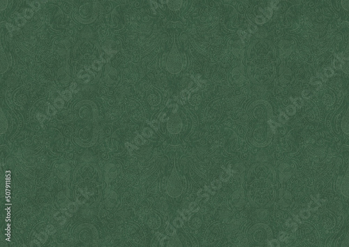 Wallpaper Mural Hand-drawn unique abstract symmetrical seamless ornament. Bright semi transparent green on a deep warm green background. Paper texture. Digital artwork, A4. (pattern: p01b) Torontodigital.ca