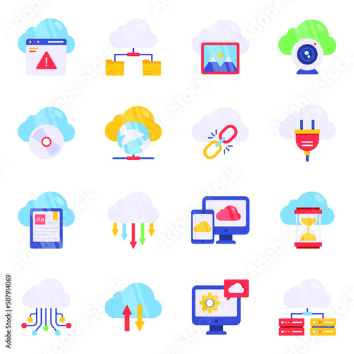 Pack of Cloud Networking Flat Icons


