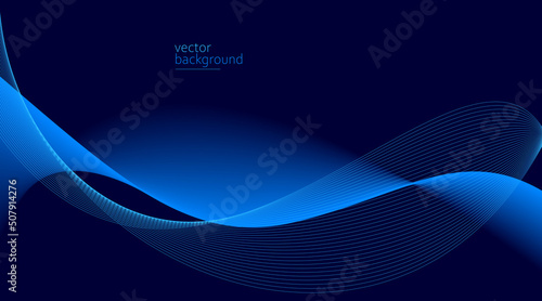 Smooth flow of wavy shape with gradient vector abstract background, dark blue design curve line energy motion, relaxing music sound or technology.