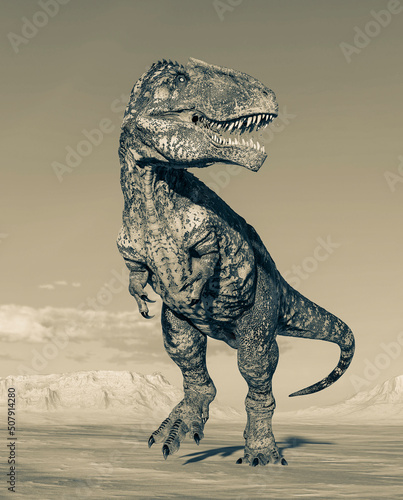 giganotosaurus is standing up on sunset desert © DM7