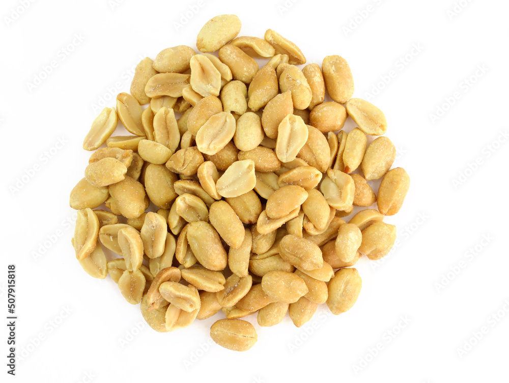 Peeled salted peanuts on a white background. Heap of roasted peanuts without husks close-up. Salted nuts, snacks for beer top view. Peeled salted peanuts on a white background. Heap of roasted peanuts without husks close-up. Salted nuts, snacks for beer top view.