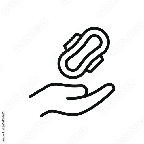 Menstrual pad icon on hand line style isolated. Vector illustration