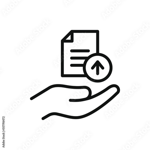 Upload document file icon on hand line style isolated. Vector illustration