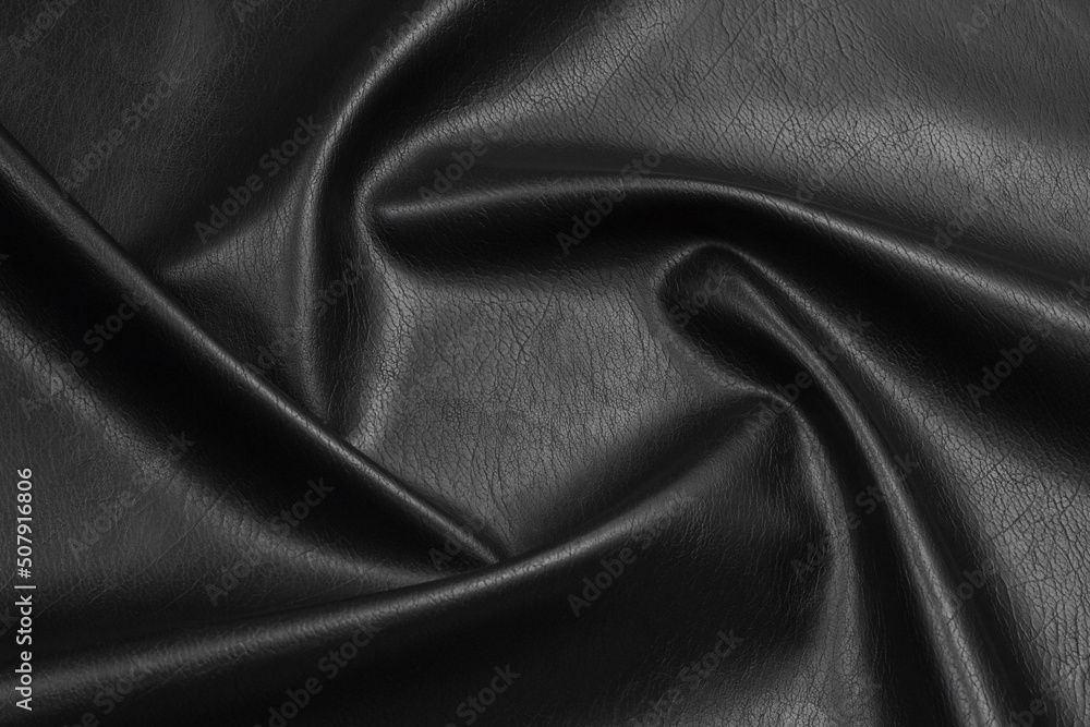 black artificial leather with waves and folds on PVC base black artificial leather with waves and folds on PVC base
