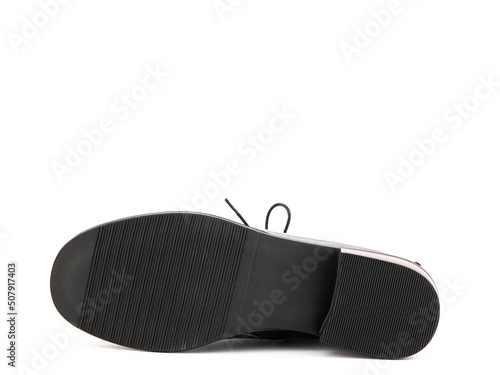 Obraz na płótnie Sole for shoes, bottom view. Shoe sole close-up isolated on white background. place for text. Element of boots. Concept of production of shoe. w salonie