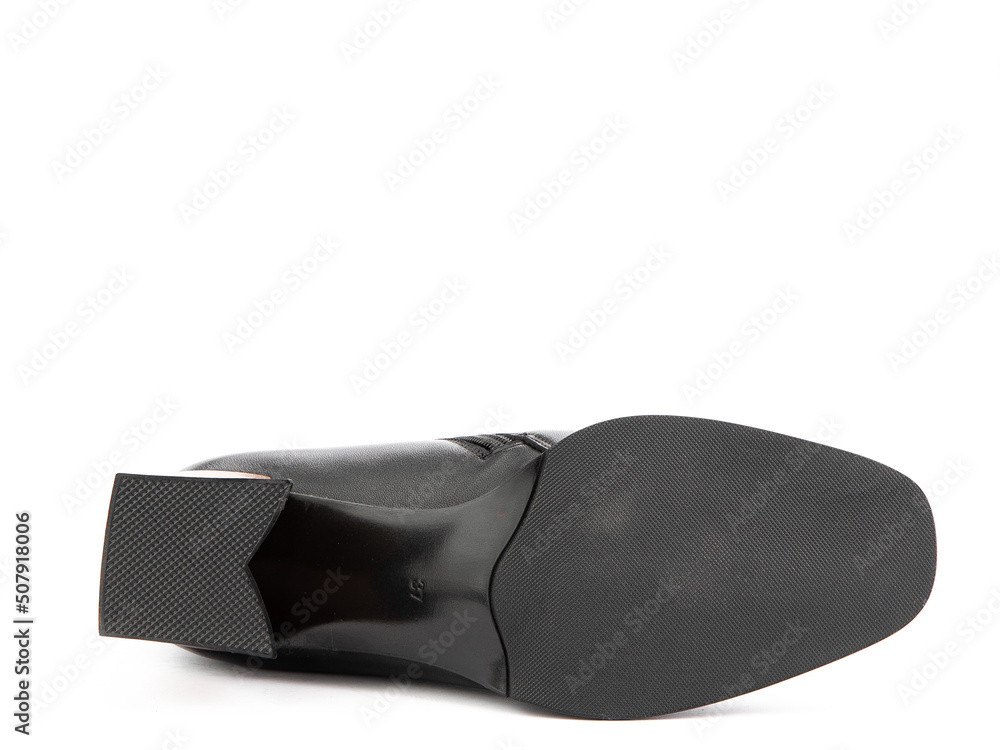 Sole for shoes, bottom view. Shoe sole close-up isolated on white background. place for text. Element of boots. Concept of production of shoe. Sole for shoes, bottom view. Shoe sole close-up isolated on white background. place for text. Element of boots. Concept of production of shoe.