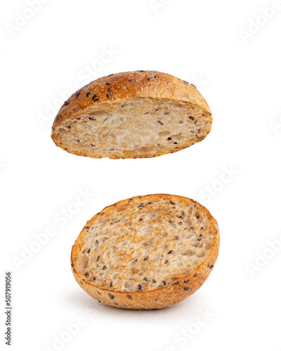 whole wheat burger and sandwich bun on white isolated background